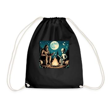 Bigfoot with alien at the campfire - Drawstring Bag - black - Front