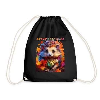 HEDGEHOG AUTUMN HAS COME - Drawstring Bag - black - Front