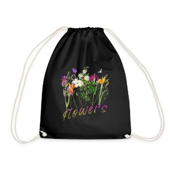 Wiesenblumen und Schmetterlinge - Turnbeutel - Schwarz - Vorne