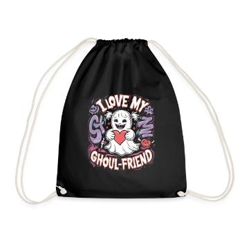 I Love My Ghoul-Friend Cute Ghost Halloween - Drawstring Bag - black - Front