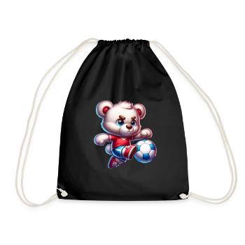 Cute Teddy Bear Playing Soccer Comic Character Kids - Drawstring Bag - black - Front