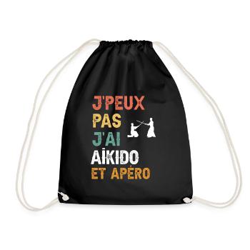 I can't I have aikido and vintage aperitif - Drawstring Bag - black - Front
