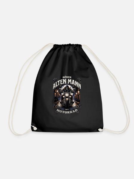 Biker Bike Motorcycle Bad Old Man With Motorcycle - Drawstring Bag - black