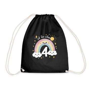 4th Birthday Shirt Rainbow Cloud - Drawstring Bag - black - Front