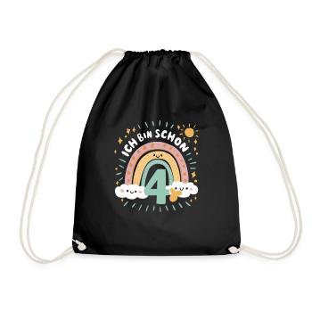 4. Geburtstag Geburtstagsshirt Regenbogen Wolke - Turnbeutel - Schwarz - Vorne