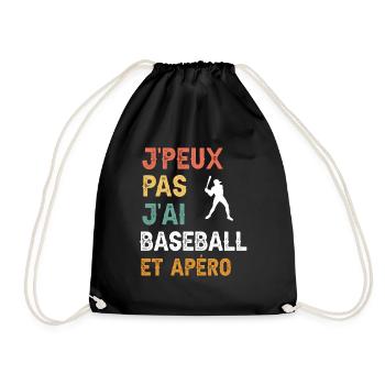 I can't I have baseball and vintage aperitif - Drawstring Bag - black - Front