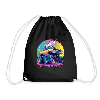 Monster Truck und Einhorn - Turnbeutel - Schwarz - Vorne