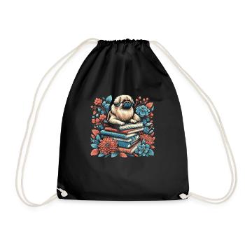 Lecteur de livre de fleurs pékinois Floral Cottagecore - Sac de sport léger - noir - Devant