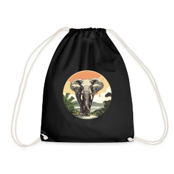 Elephant in the sunset - Drawstring Bag - black - Front