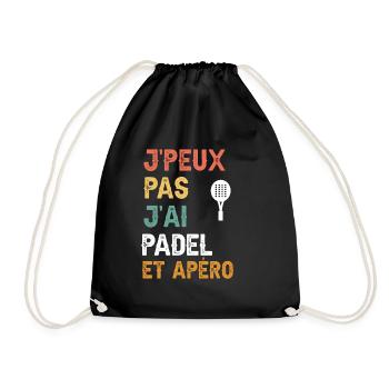 I can't I have padel and vintage aperitif - Drawstring Bag - black - Front