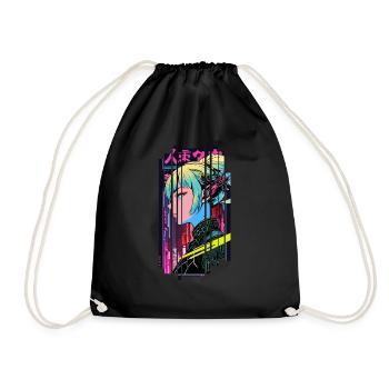 Cyberpunk Woman Geometric Pink Blue Japan - Drawstring Bag - black - Front