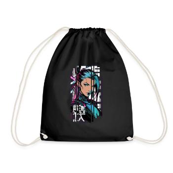 Woman cyberpunk Geometric manga pink blue japan - Drawstring Bag - black - Front