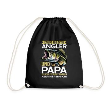 Angler Dad Fishing Rod Funny Father's Day Fisherman - Drawstring Bag - black - Front