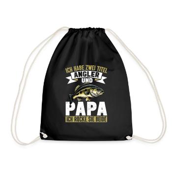 Angler Dad Fishing Rod Funny Father's Day Fisherman - Drawstring Bag - black - Front