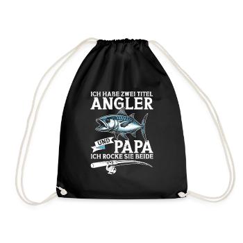 Angler Dad Fishing Rod Funny Father's Day Fisherman - Drawstring Bag - black - Front