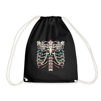 Skeleton Floral Muertos Day Of Dead Halloween - Drawstring Bag - black - Front