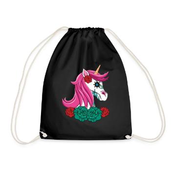 Unicorn Floral Muertos Day Of Dead Halloween - Drawstring Bag - black - Front