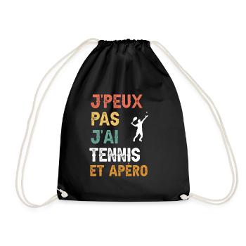 I can't I have men's tennis and vintage aperitif - Drawstring Bag - black - Front
