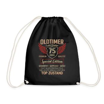 75. Geburtstag 75 Jahre Einzigartiger Oldtimer - Turnbeutel - Schwarz - Vorne