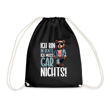 Ich bin in Rente Ich muss gar nix Teddy Bär - Turnbeutel - Schwarz - Vorne
