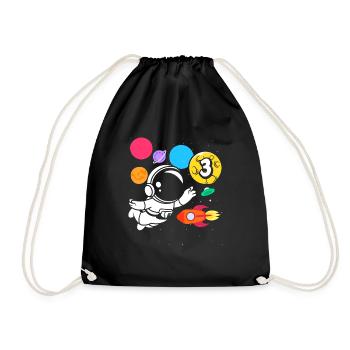 3rd Birthday Boys 3 Years Astronaut Birthday - Drawstring Bag - black - Front