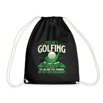 Yes He's Golfing - Funny Golf Lover Wife - Drawstring Bag - black - Front