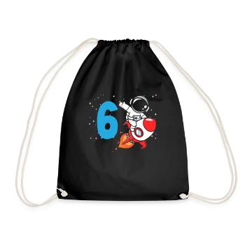 6th Birthday Boys 6 Years Astronaut Birthday - Drawstring Bag - black - Front
