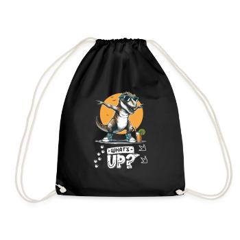 Cool Funny T-Rex Whats Up Dino for Boys - Drawstring Bag - black - Front