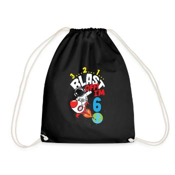 6th Birthday Boys 6 Years Astronaut Birthday - Drawstring Bag - black - Front