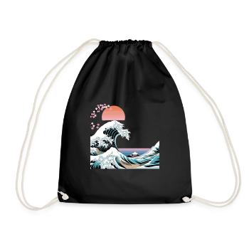 Big Wave Vaporwave Aesthetic 80s Anime Fashion - Drawstring Bag - black - Front