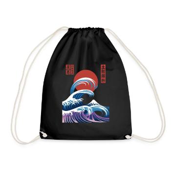 Big Wave Vaporwave Aesthetic 80s Anime Fashion - Drawstring Bag - black - Front