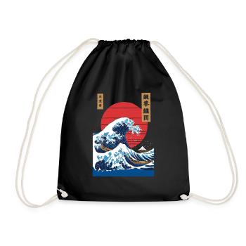 Big Wave Vaporwave Aesthetic 80s Anime Fashion - Drawstring Bag - black - Front