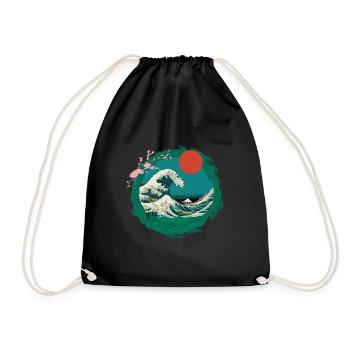 Big Wave Vaporwave Aesthetic 80s Anime Fashion - Drawstring Bag - black - Front