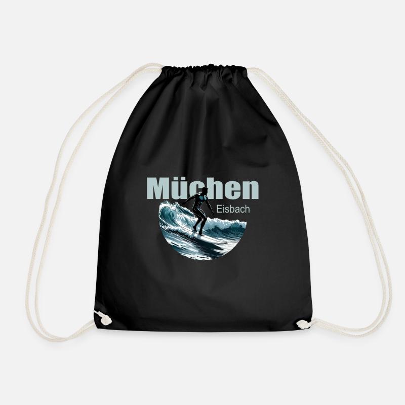 München Eisbach Surfen Welle Munich Eisbach - Turnbeutel - Schwarz