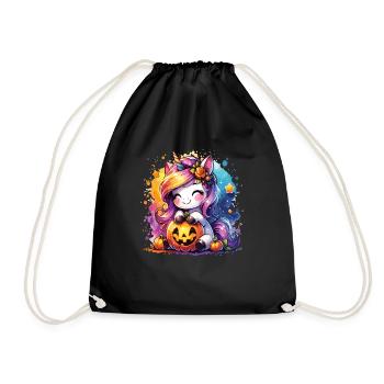 Halloween Einhorn Halloween Kürbis - Turnbeutel - Schwarz - Vorne