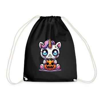 Halloween Einhorn Halloween Kürbis - Turnbeutel - Schwarz - Vorne