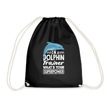 My dolphin trainer What is your superpower - Drawstring Bag - black - Front