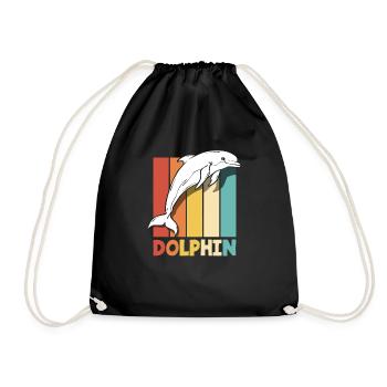 Retro Delfin Tierliebhaber Motiv - Turnbeutel - Schwarz - Vorne