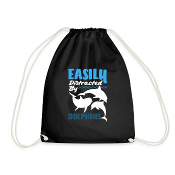 Easily distracted by dolphins - Drawstring Bag - black - Front