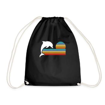 Retro Delfin Sonnenuntergang Streifen - Turnbeutel - Schwarz - Vorne