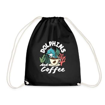Love dolphins and coffee - Drawstring Bag - black - Front
