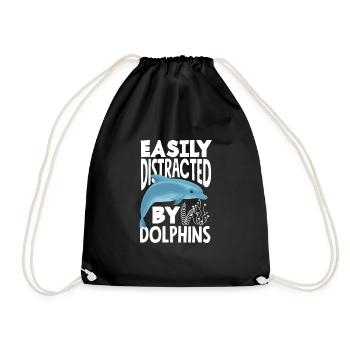 Easily distracted by dolphins - Drawstring Bag - black - Front
