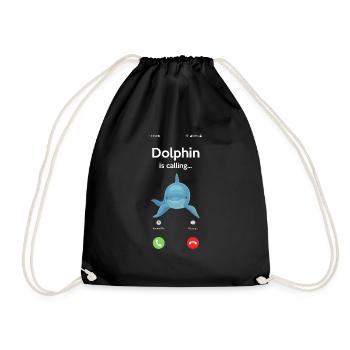 Dolphin Calling Funny Animal Motif - Drawstring Bag - black - Front