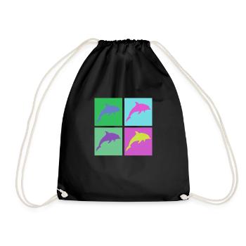 Bunte Delfine im Pop-Art Stil - Turnbeutel - Schwarz - Vorne