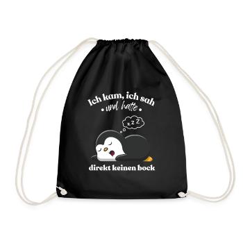 Funny Gift Penguin Funny Humor Lazy Fun - Drawstring Bag - black - Front