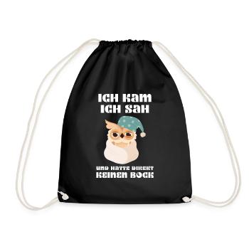 Funny Gift Owl Funny Humor Lazy Fun - Drawstring Bag - black - Front