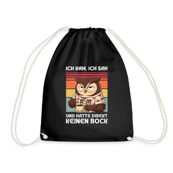 Funny Gift Owl Funny Humor Lazy Fun - Drawstring Bag - black - Front