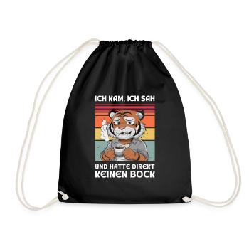 Funny Gift Tiger Funny Humor Lazy Fun - Drawstring Bag - black - Front