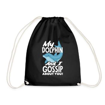My dolphin and I gossip about you - Drawstring Bag - black - Front