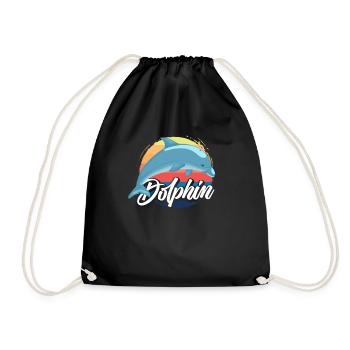 Nostalgic Dolphin Sunset Design - Drawstring Bag - black - Front